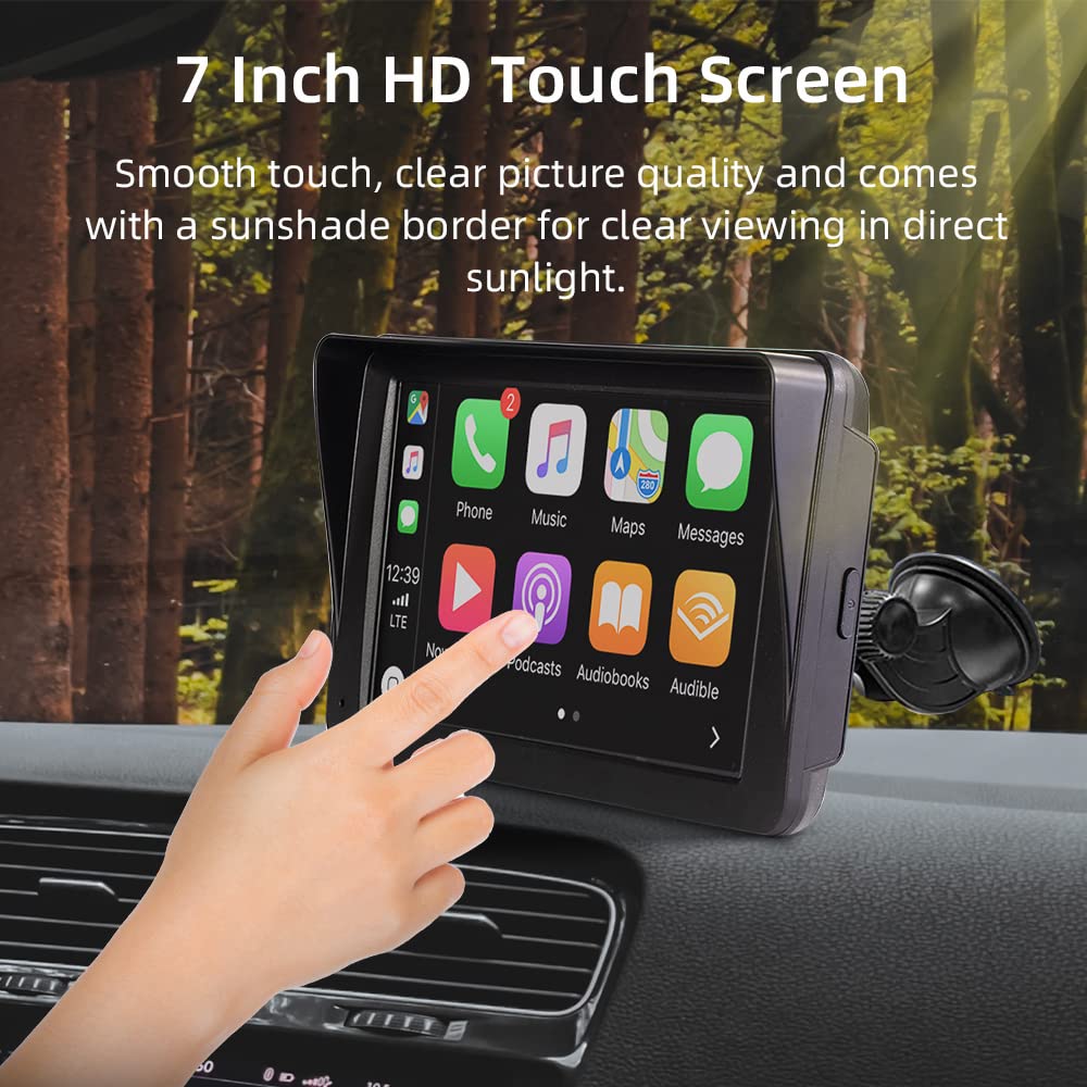 Wireless CarPlay & Android Auto, 7-inch Carplay display with 2K front camera, 1080P rear camera, Bluetooth, Mirror Link, FM, AUX, TF card.