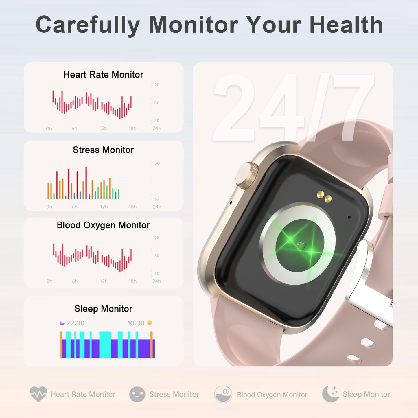 fitonyo Smartwatch for Women with Phone Function, 1.83" Inch Touch Screen Smart Watch, 110+ Sport Modes Sleep Monitor Heart Rate Monitor, IP68 Waterproof Watch, Fitness Tracker Sport Watch Smartwatch for iOS Android, Pink