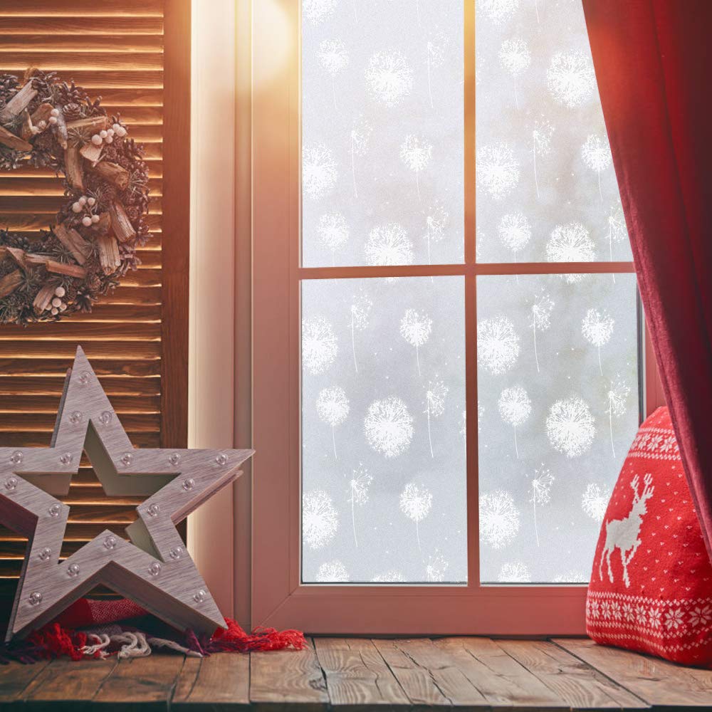 Homein window film privacy film window frosted film dandelion static cling film decorative film window pictures privacy from outside sun protection film for bathroom kitchen office 90 x 400 cm