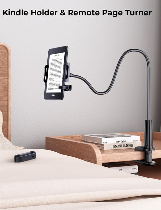 TRYONE Tablet Stand with RF Remote, adjustable swivel for reading on Kindle or eReaders. Includes Page Turner, suitable for Kindle Paperwhite, Oasis, Kobo, Pocketbook, and Tolino.