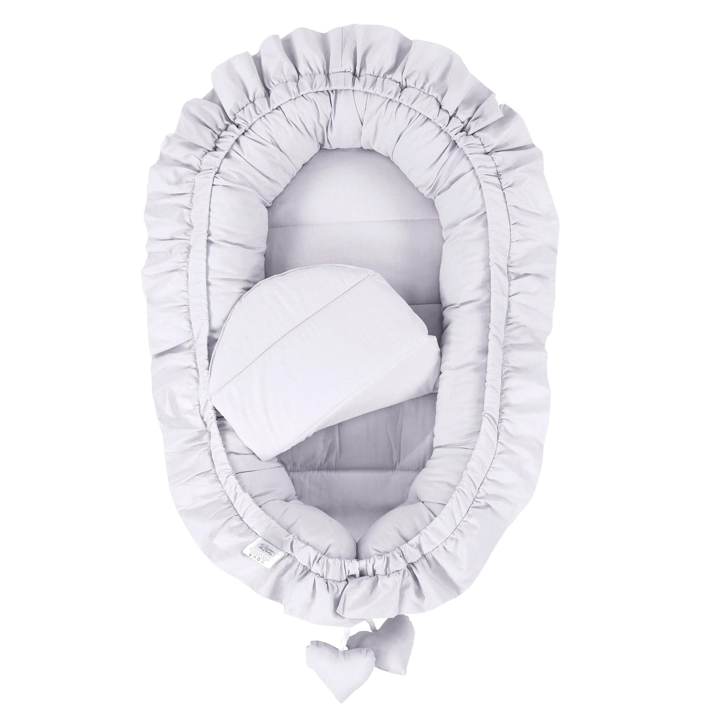 Baby nest for newborns with carrying handle, 90 x 50 cm. Portable cocoon nest for bed, cuddle nest for boys and girls. Grey.