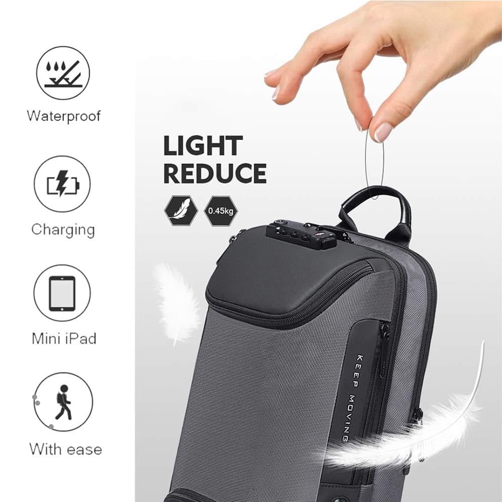 McBecdy Anti-Theft Sling Bag Men's Chest Bag Crossbody Backpack Waterproof Shoulder Bag with USB for Work Travel Hiking (Black)