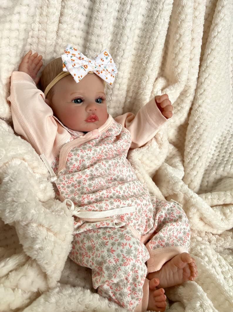 Anano Reborn Baby Silicone Lifelike 48cm Full Body Silicone Soft Newborn Reborn Baby Doll Meadow, Washable Poseable Realistic Baby Girl Doll (Blue Eyes)