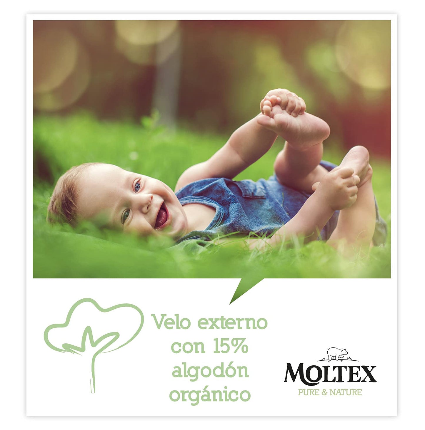 Moltex Pure & Nature 200 white Eco diapers with printed design, Size 4 (9-15 kg), 4 bags of 50 pieces.