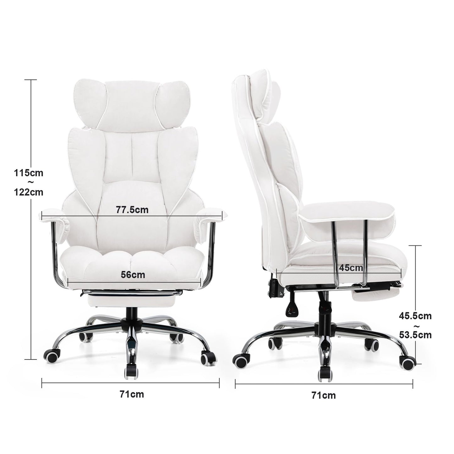 GTPLAYER Gaming Chair, Ergonomic Office Chair with Footrest, Fabric Surface, Spring Seat Cushion, Upholstered Gaming Chair, Gaming Armchair with 150kg Capacity, White.