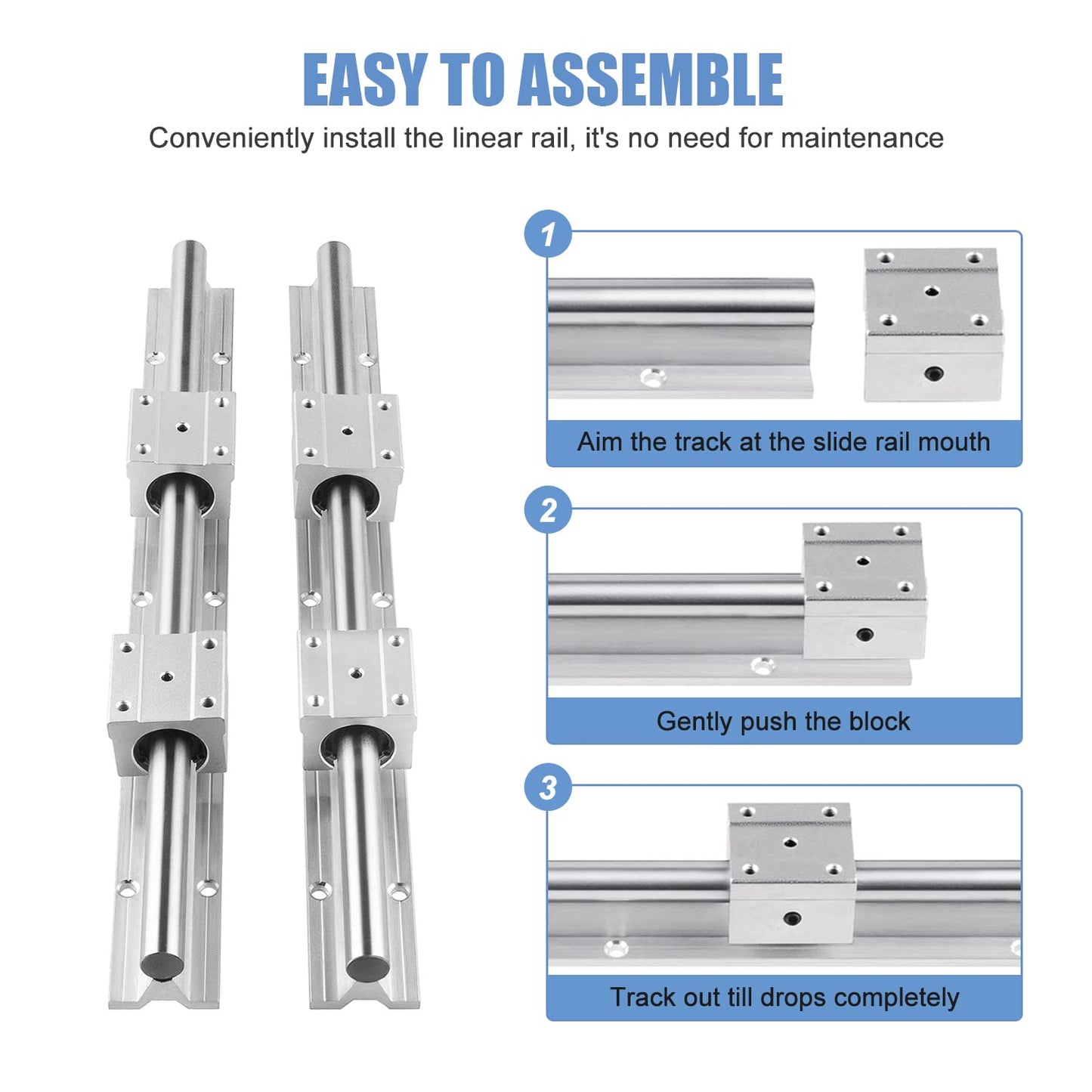 CNCMANS Linear Guide Rail 2 Pieces SBR20-800mm Stainless Steel Guide Rail with 4 Pieces SBR20UU Linear Bearing Block, CNC Parts for 3D Printer Stepper Motor (linear guide SBR20 800mm)