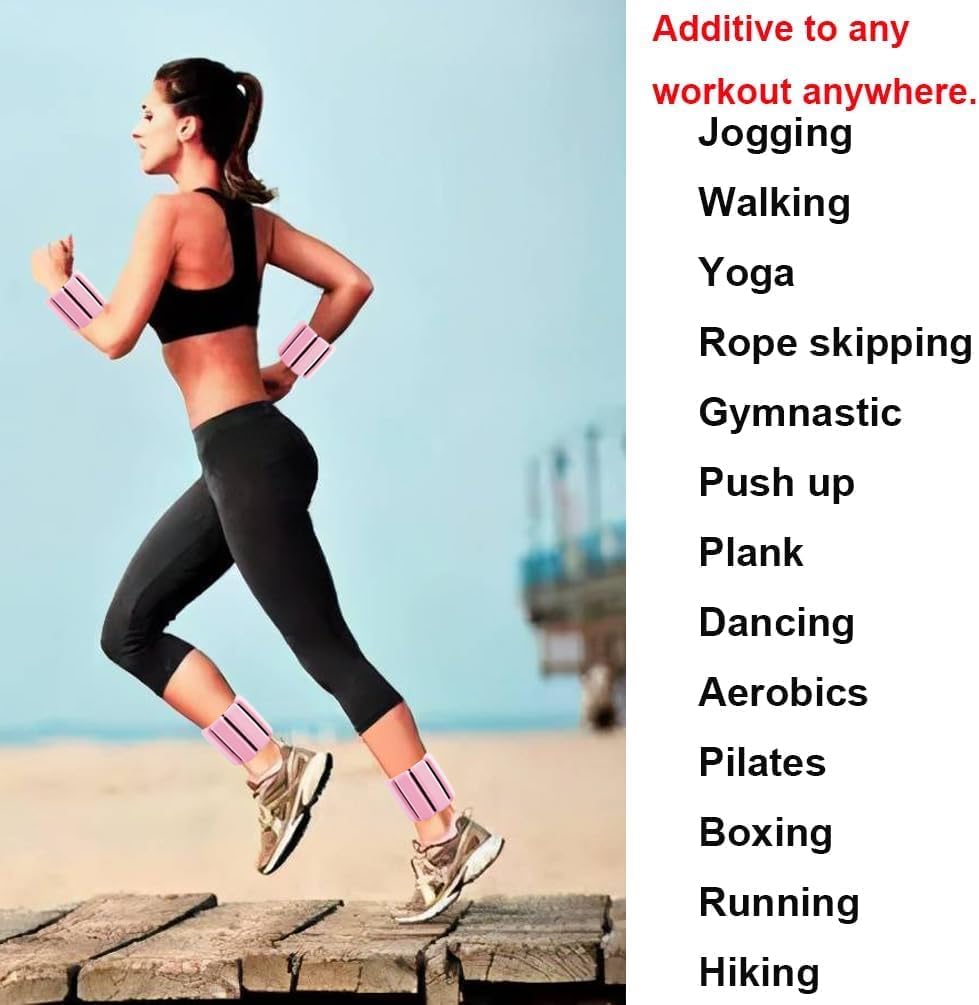 2 PCS Wrist Weights Ankle Weights Set Weight Cuffs for Foot or Wrist on Exercise Walking Jogging Yoga Aerobics Pilates Weight Fitness Bracelet (black) (pink)