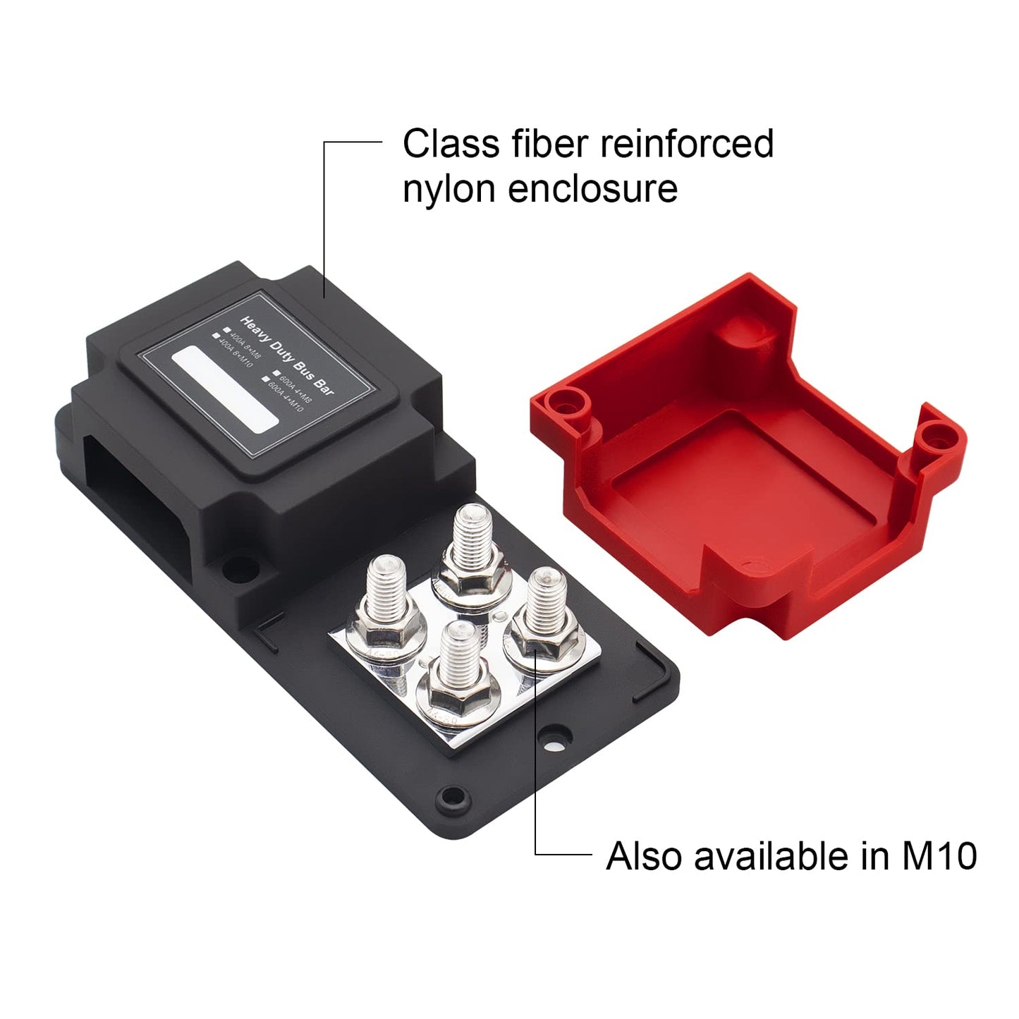 STANEW 400A Bus Bar Box Fuse Block Holder Copper-Made Heavy Duty Module Suitable 12V-48V DC, 8 x M10 (3/8 Inch) for solar-powered RVs, busbar clamps Black+Red Cover