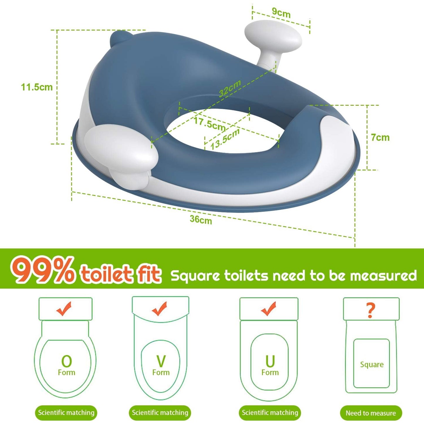 Angelbliss toilet seat for kids, baby potty training toilet trainer, children's toilet seat for boys and girls, double anti-slip cushion seat, with handle and splash guard.