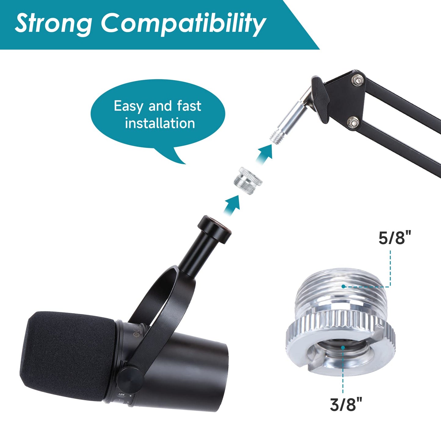YOUSHARES microphone arm, microphone wall mount, metal table mounting clamp with pop filter for Shure MV7 microphone could allow for wall and table mounting.