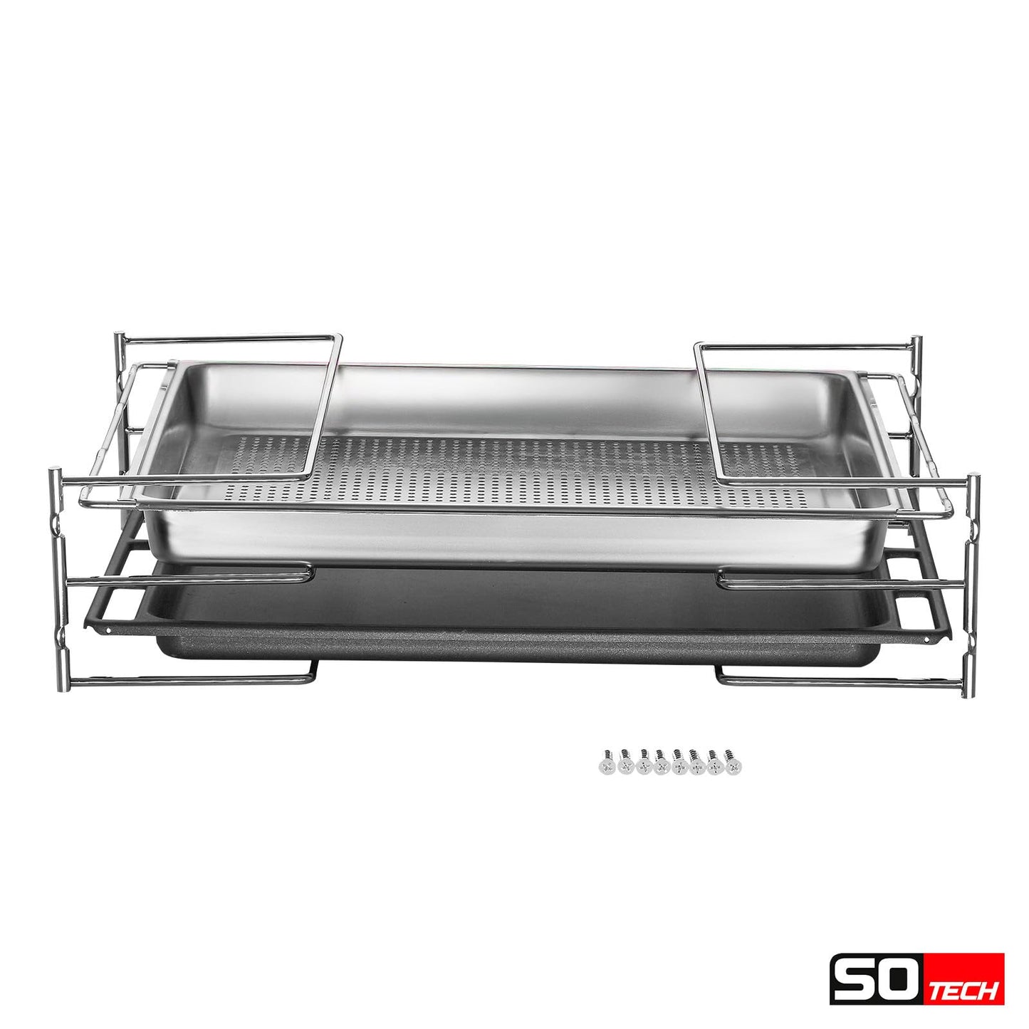 SOTECH baking tray holder for 3 baking trays (364 x 140 x 125 mm, polished chrome, for 600 mm cabinet width) grid shelf mounting - keeping things organized easily.