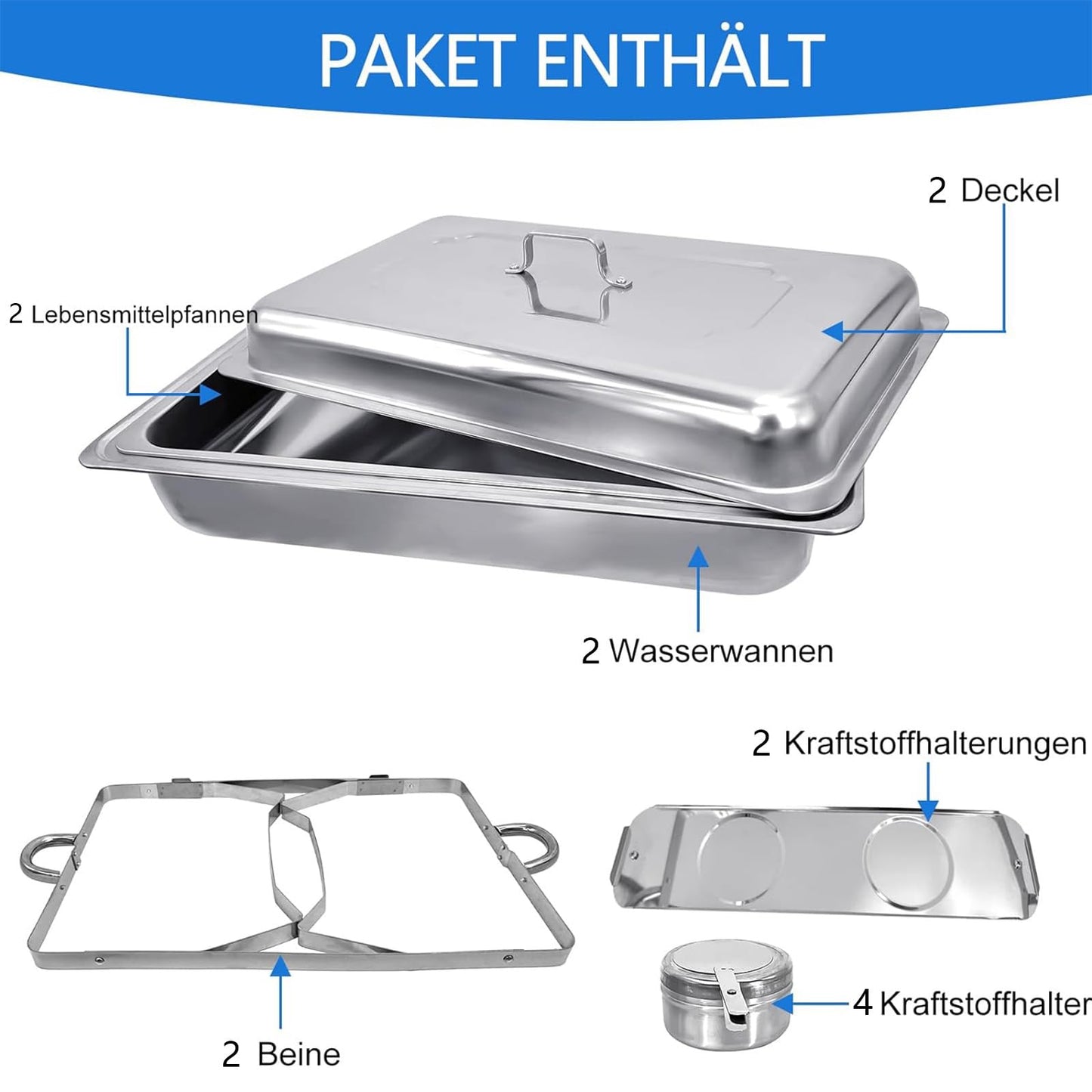 Jacgood Chafing Dish Pro Set Toulouse, Stainless Steel Buffet Warmer, Food Warmer, Rechaud, Chafing Dishes for Catering, Buffet, and Party (2 Pack)