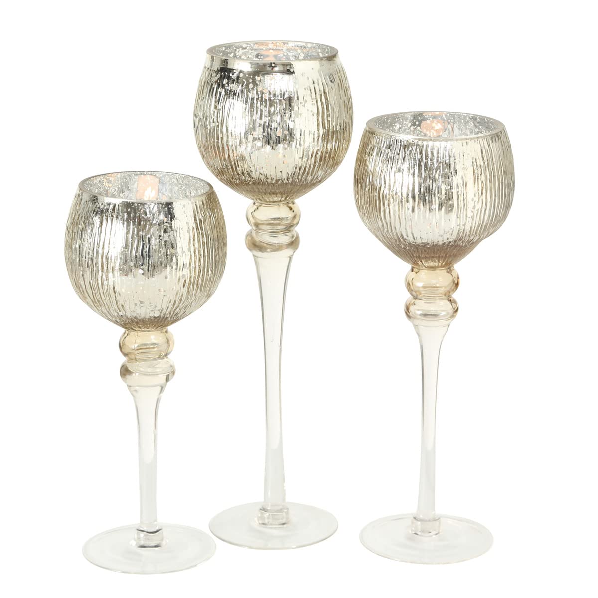 Boltze lantern set Manou 3-piece (gold, decorative glass for candles / Christmas decoration, candle holders heights 30 cm / 40 cm / 35 cm, round shape, straight pattern) 1005603