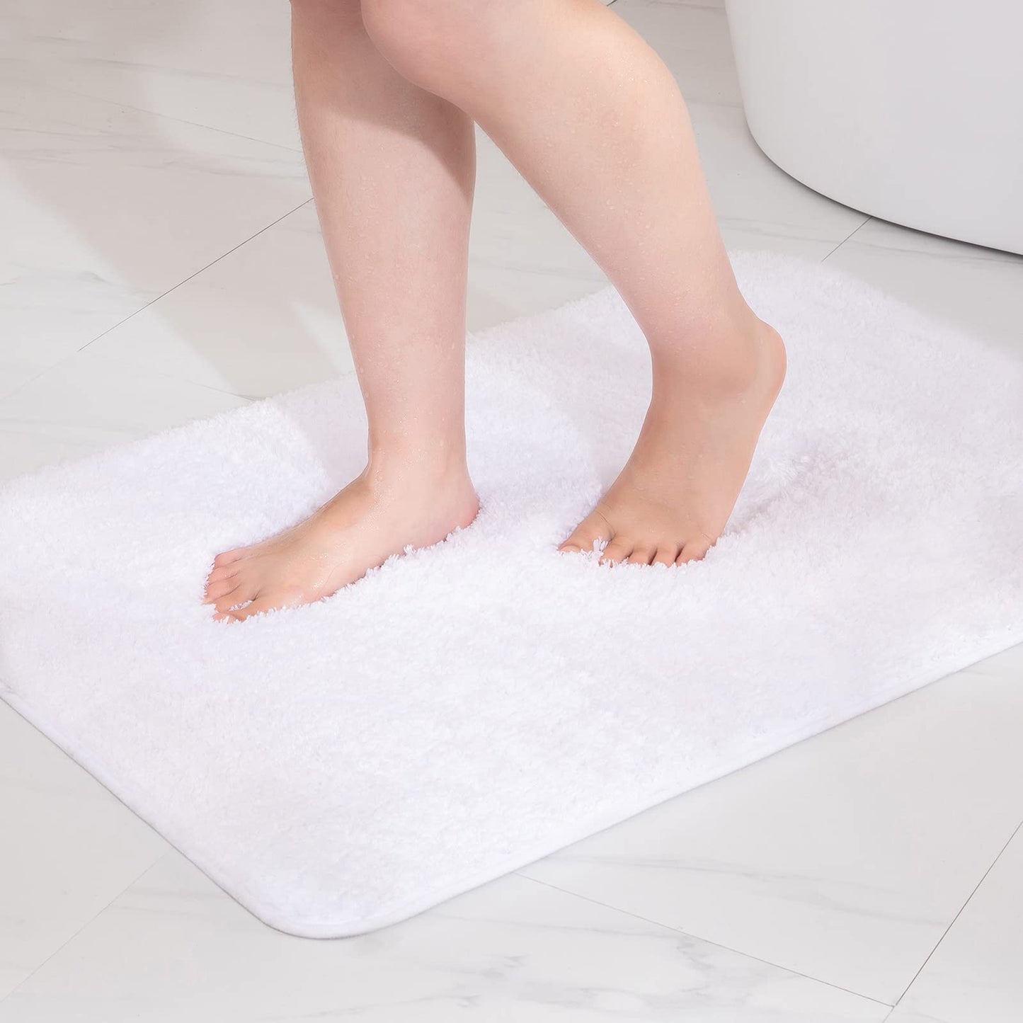 MIULEE Bath Mat Soft Non-Slip Bathroom Rug Foot Mat Bedroom Rug Fluffy Carpet Bathroom Rug Shower Mat for Bathroom & Living Room Bedroom 50x80 cm White