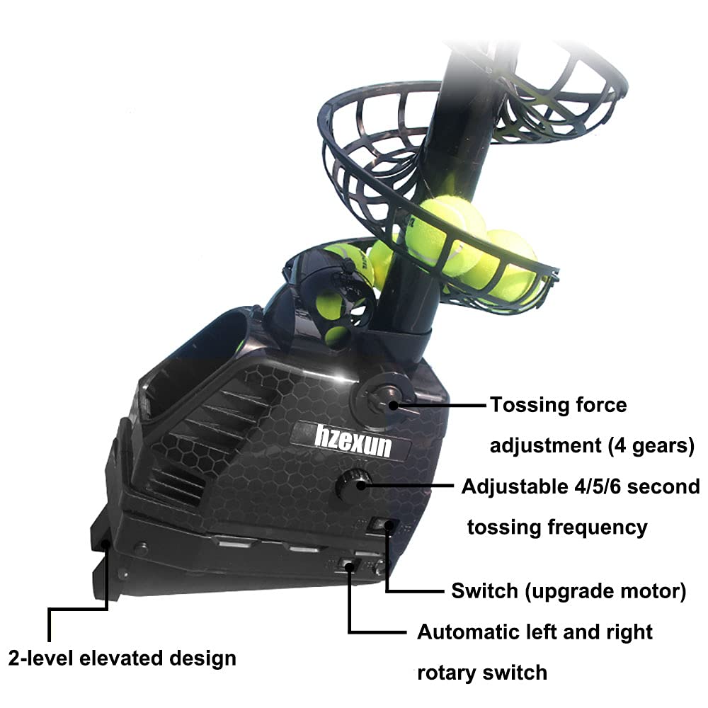 hzexun Tennis Ball Machine Tennis Ball Throwing Machine Lightweight Tennis Toss Machine Plug/Batteries 30 Balls with Oscillation for Adults Kids