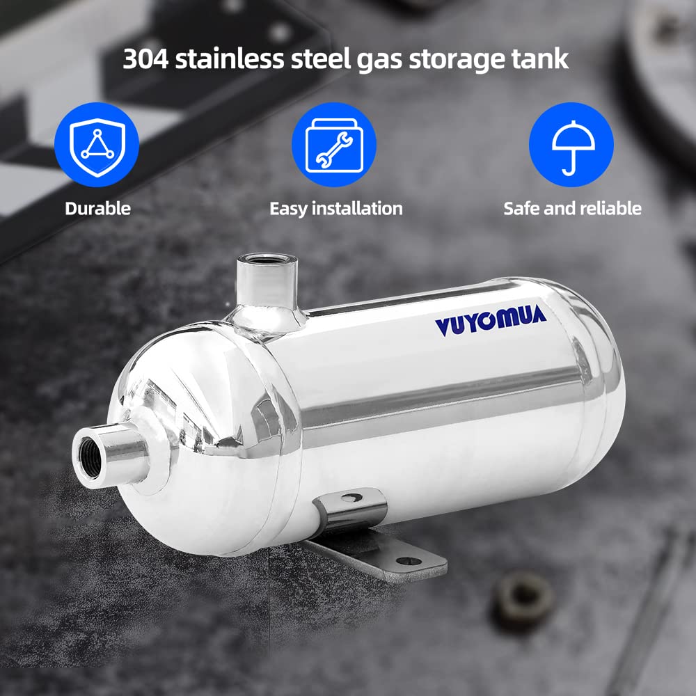 VUYOMUA 304 Stainless Steel High Pressure Mini Small Portable Air Tank Air Reservoir Water Storage Tank (0.3L-SG)