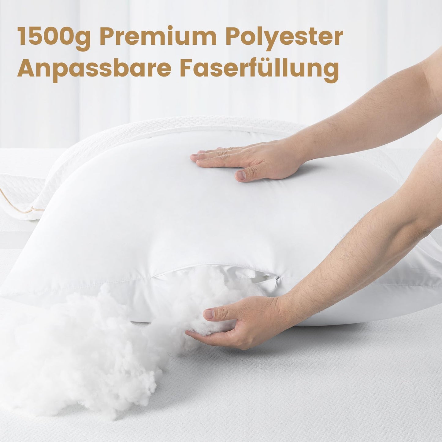 BedStory 80x80 Pillows 2-Pack with removable bamboo fiber cover, anti-dust mite and antibacterial. Pillows filled with 1500g x 2 microfibers, hypoallergenic, comfortable, soft, and breathable.