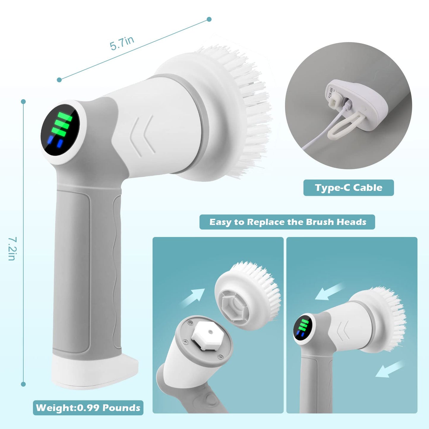 Electric cleaning brush, grout brush with 6 interchangeable brush heads for cleaning, 6 in 1 Cleaning Brush for cleaning bathrooms, tubs, floors, tiles, car, garden, and home.