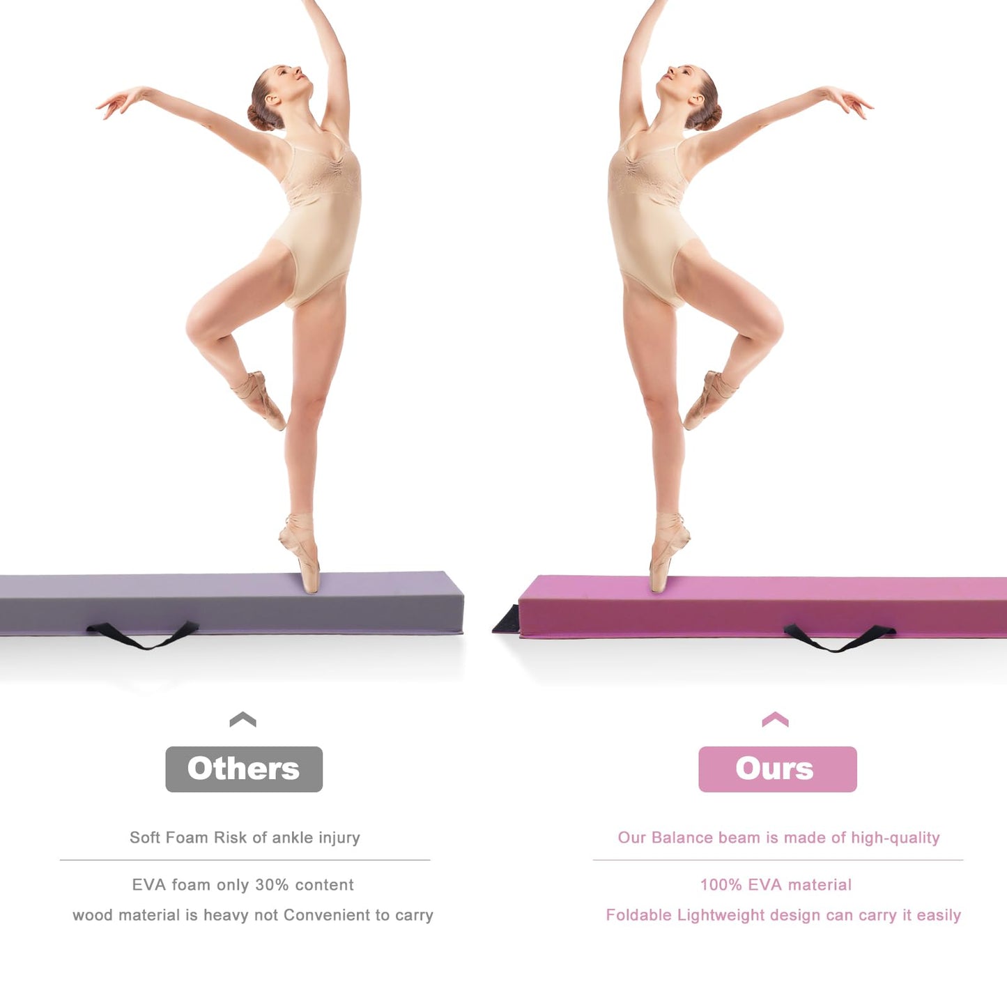 SportBob Balance Beam for Kids, foldable gymnastics beam 300cm PU leather balance beam for home training. Suitable for children's fitness and gymnastics.
