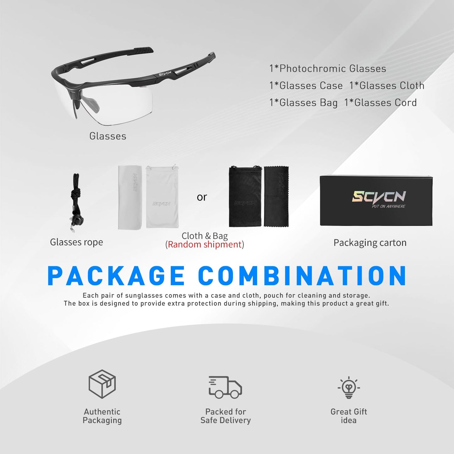 SCVCN Photochromic Self-tinting Cycling Glasses Men Women Sports Sunglasses Clear Cycling MTB Glasses Running Volleyball Tennis Driving Fishing Softball Mountain Climbing Golf Hiking 04