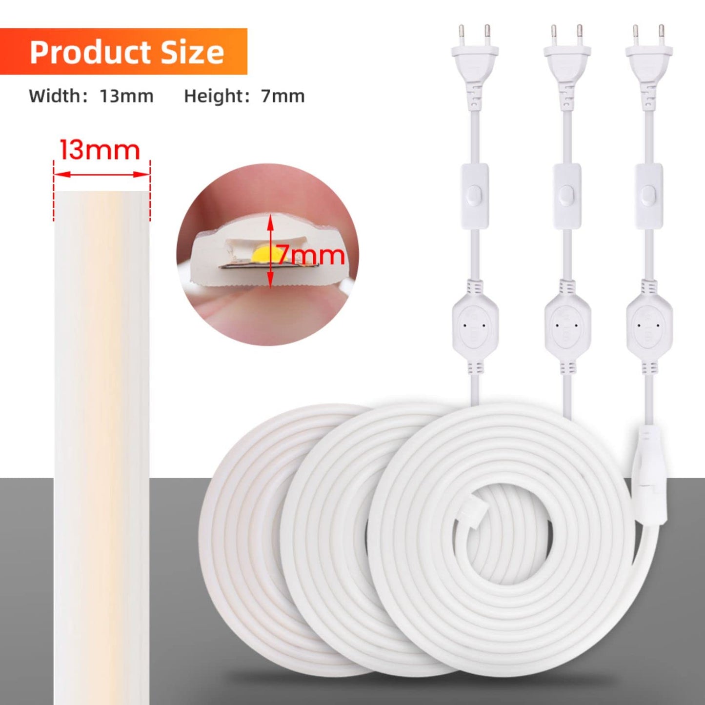 Wisada 220V LED Strip 30M, 288 LEDs/m Flexible High Density Warm White 3000K CRI≥85 FCOB LED Tape, IP65 Waterproof Super Bright COB LED Light Strip with Switch Plug for Bedroom, Cabinet Lighting