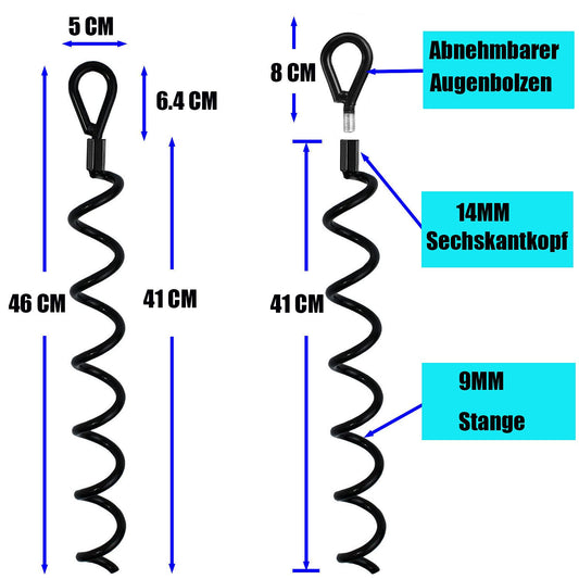 Jayzod 46cm Spiral Earth Ground High Performance Shed Anchor Kit. Ideal for dog tether post, securing animals, tents, awnings, sheds, carports, swing sets. 4 pack.
