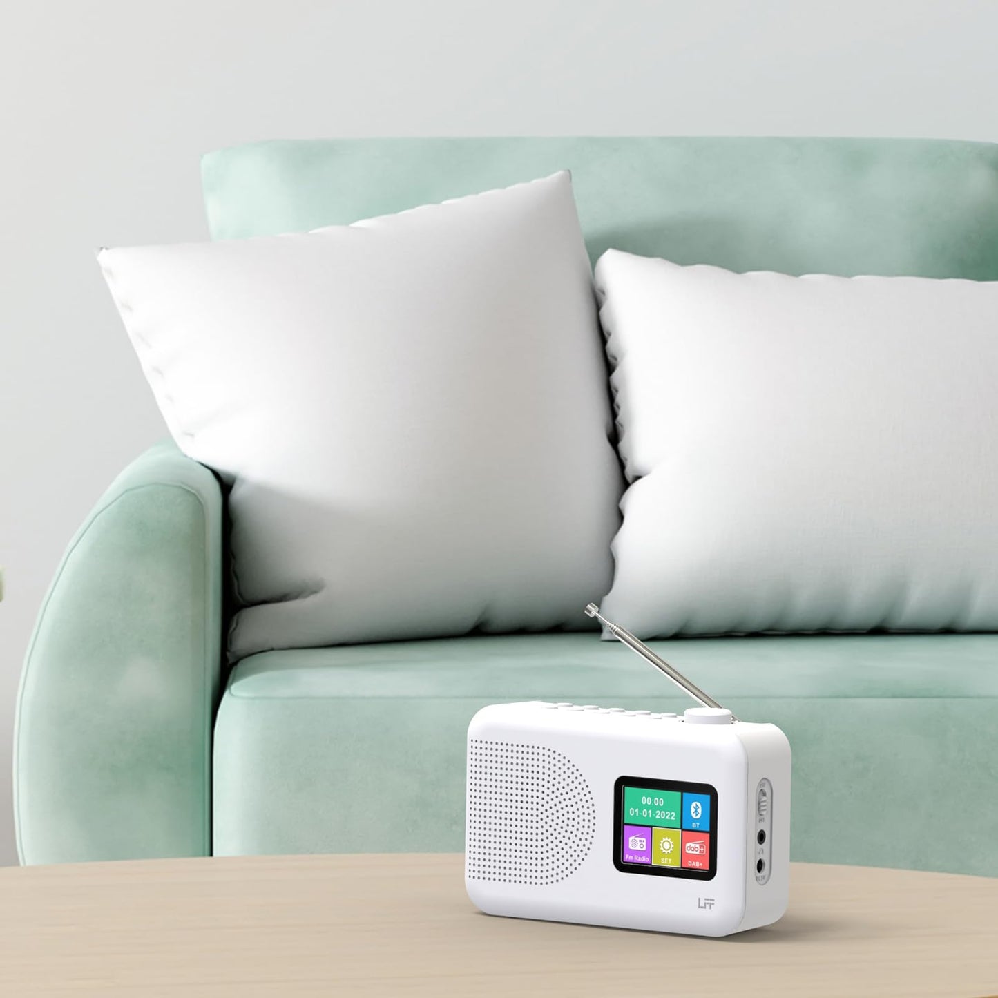 LFF DAB radio, DAB Plus radio, FM digital radio, kitchen radio with cable or battery operation, color display radio with Bluetooth.