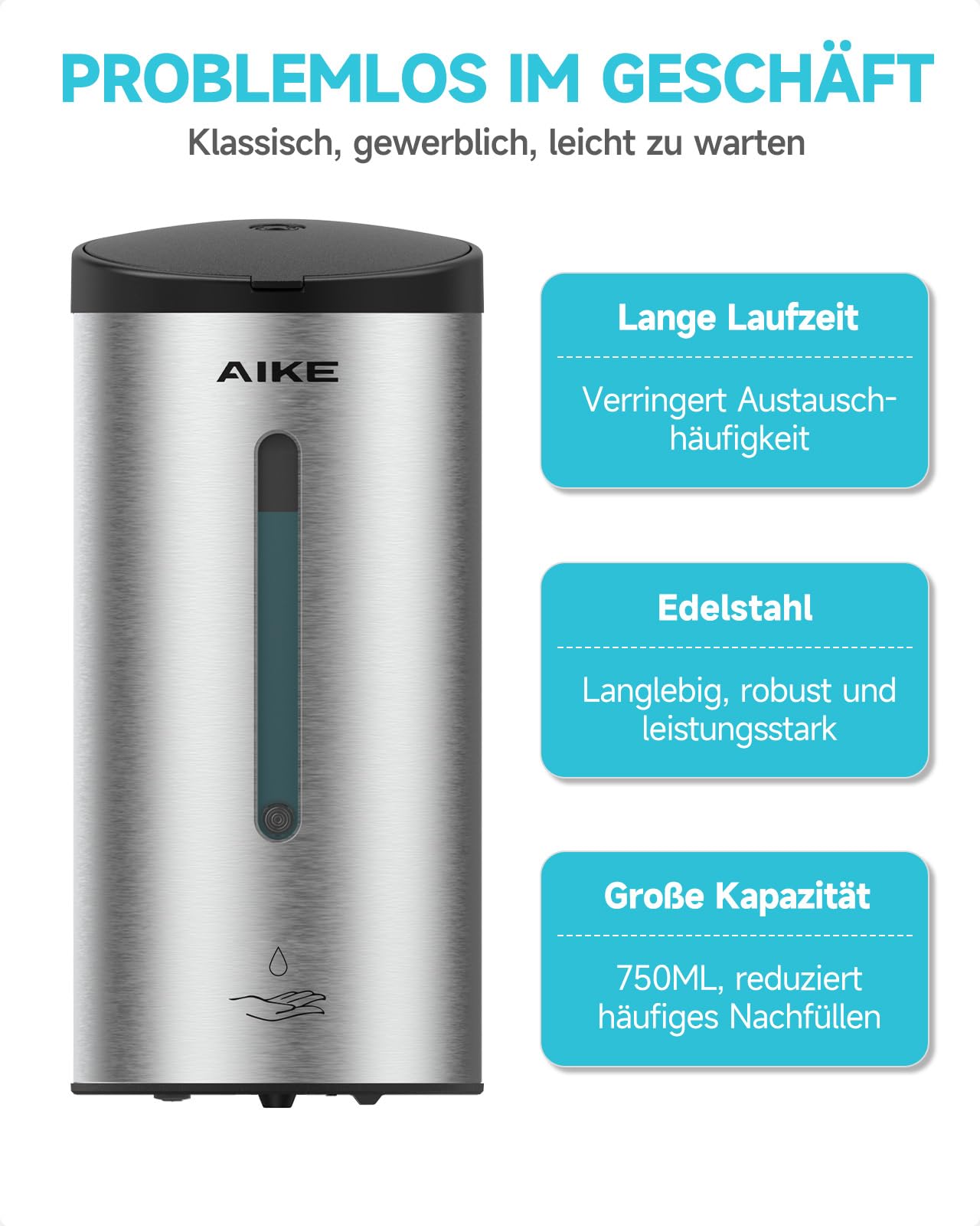 AIKE AK1205E Automatic Soap Dispenser Wall Mount, Commercial Large Capacity Stainless Steel Liquid Dispenser for Dining Room and Restroom.