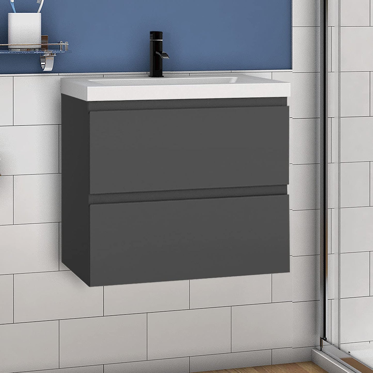 Vanity unit with cabinet 60 cm bathroom furniture set with washbasin mineral cast guest WC anthracite matt