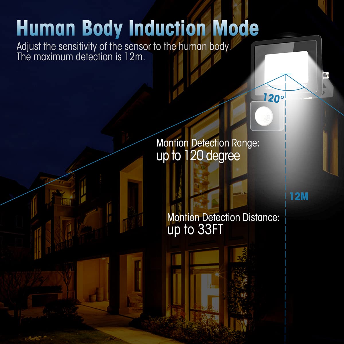 LED floodlights with motion detector 30W 2 pieces, 3000 lumens outdoor light, 6000K cool white LED floodlight with motion detector, outdoor floodlight IP66 waterproof, outdoor lamp for garden, yards, garage, driveway