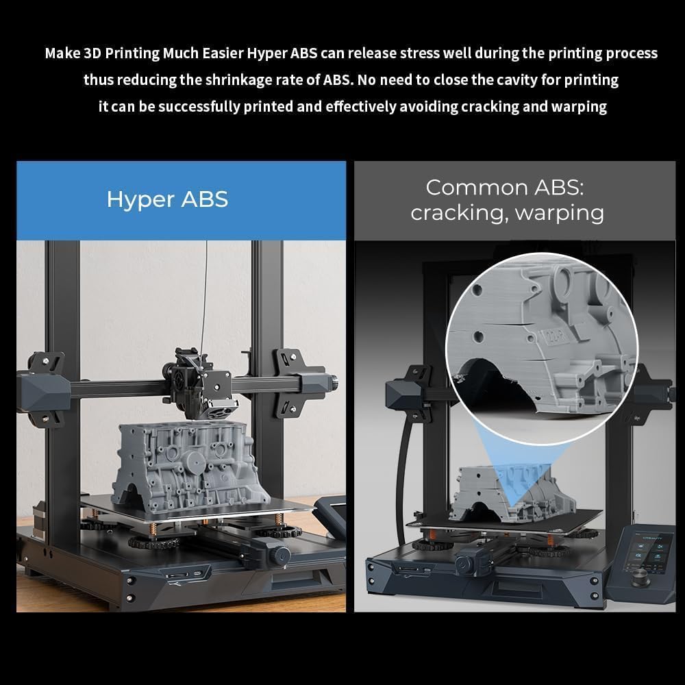 Creality Official Hyper ABS Filament, Creality 3D Printer Filament 1.75mm for high-speed printing, heat resistant, strong & durable, dimensional accuracy +/- 0.03mm, 1kg/Spool (Black)