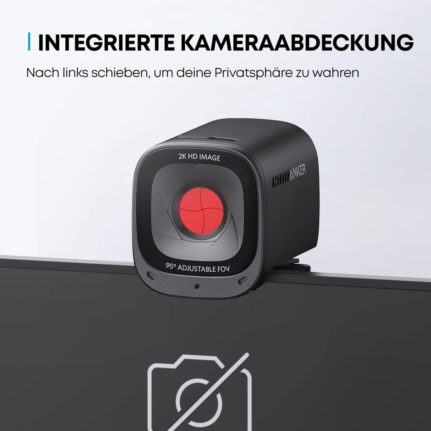 Anchor PowerConf C200 2K USB webcam, webcam for laptops, microphones with noise cancellation and AI, stereo microphones, adjustable viewing angle, light correction, built-in camera cover.