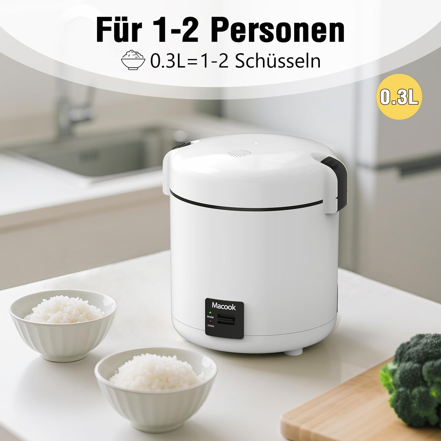 Small rice cooker & bento box for 1-2 people, (0.3 liter, 1.5 cups), mini rice cooker with removable pot with non-stick coating, one touch & keep warm function, 200 watts (black)