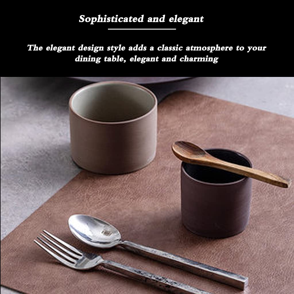 JDkilp placemats washable, PU leatherette coasters and table mats 6-piece set, double-sided non-slip place mats wipeable, gray brown