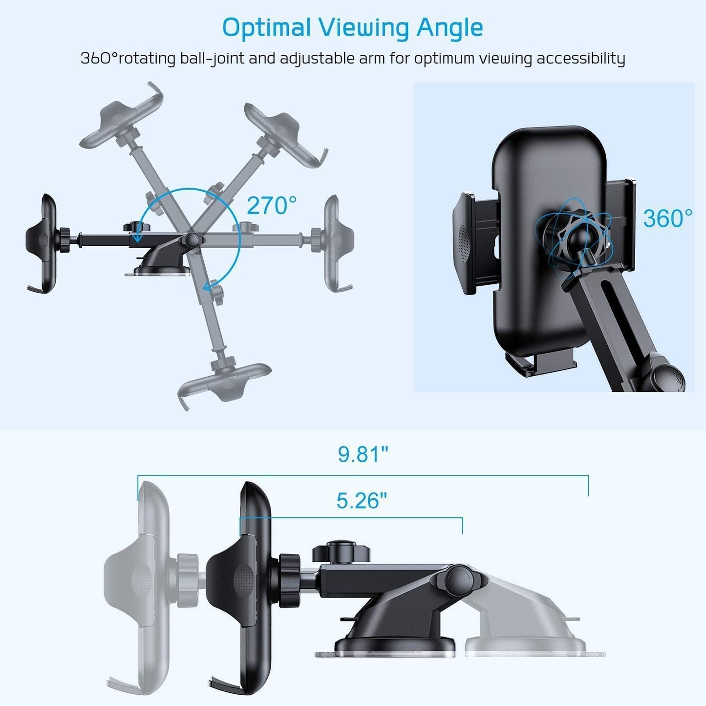 VANMASS Car Phone Holder Upgraded Adjustable Car Phone Mount Vent & Suction Cup Military Standard Smartphone Mount for iPhone 15 Samsung Huawei Mate 60 pro etc.