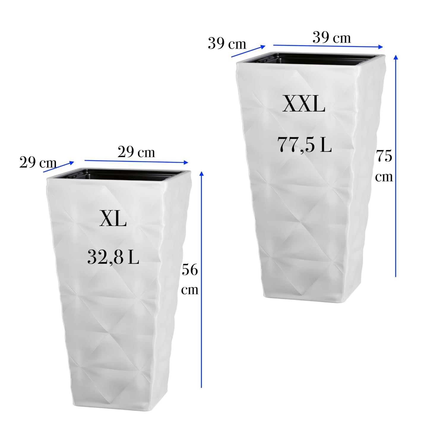 MELTOM plant pot flower pot with removable insert slim high square 3D effect color: white SET2: XXL+XL
