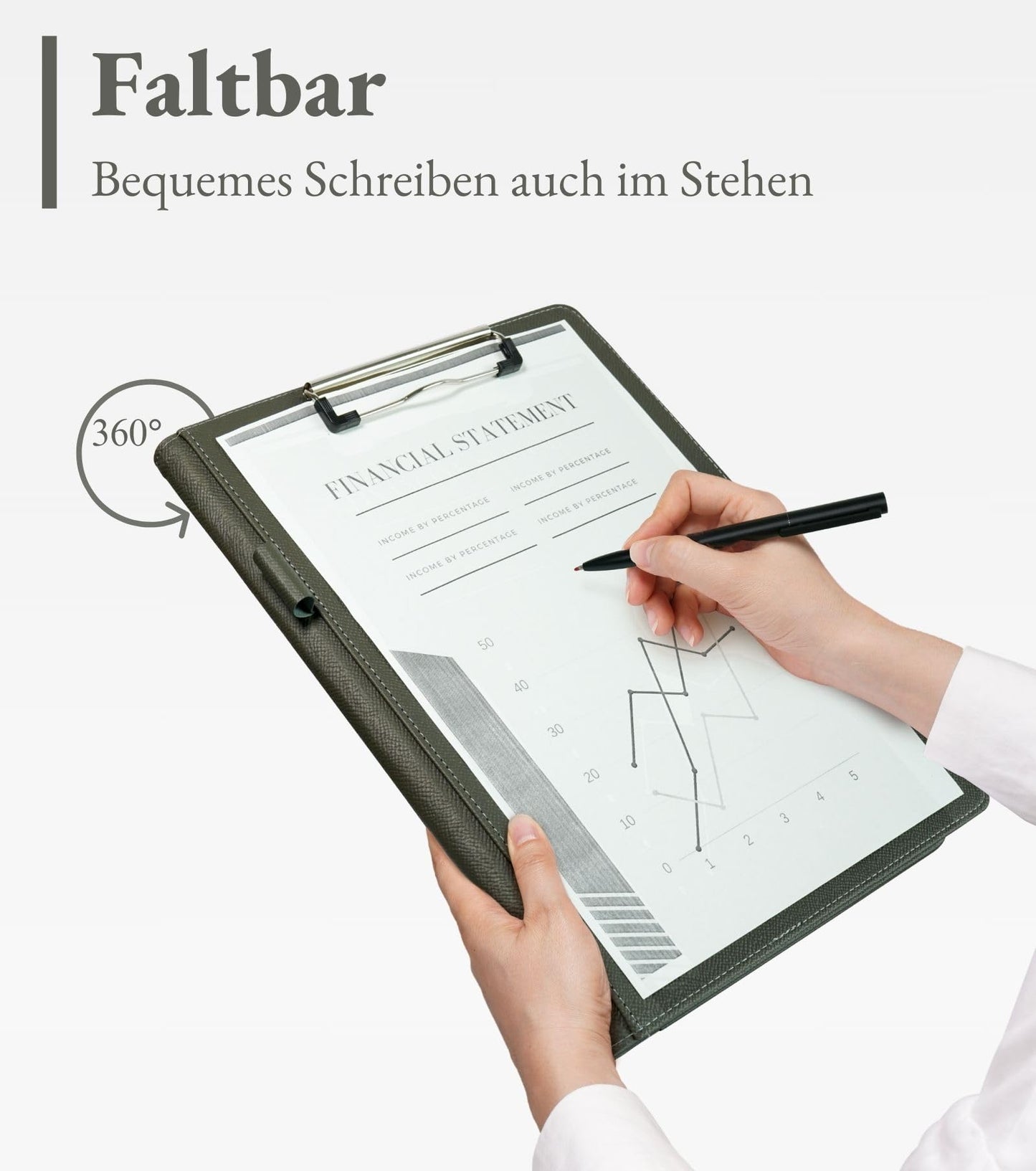 MyMazn A4 Clipboard with Cover, A4 Folder Writing Pad Clipboard Folder, PU Leather A4 Conference Folder with Document Pockets, Pen Holder, and Magnetic Closure (Olive Green)