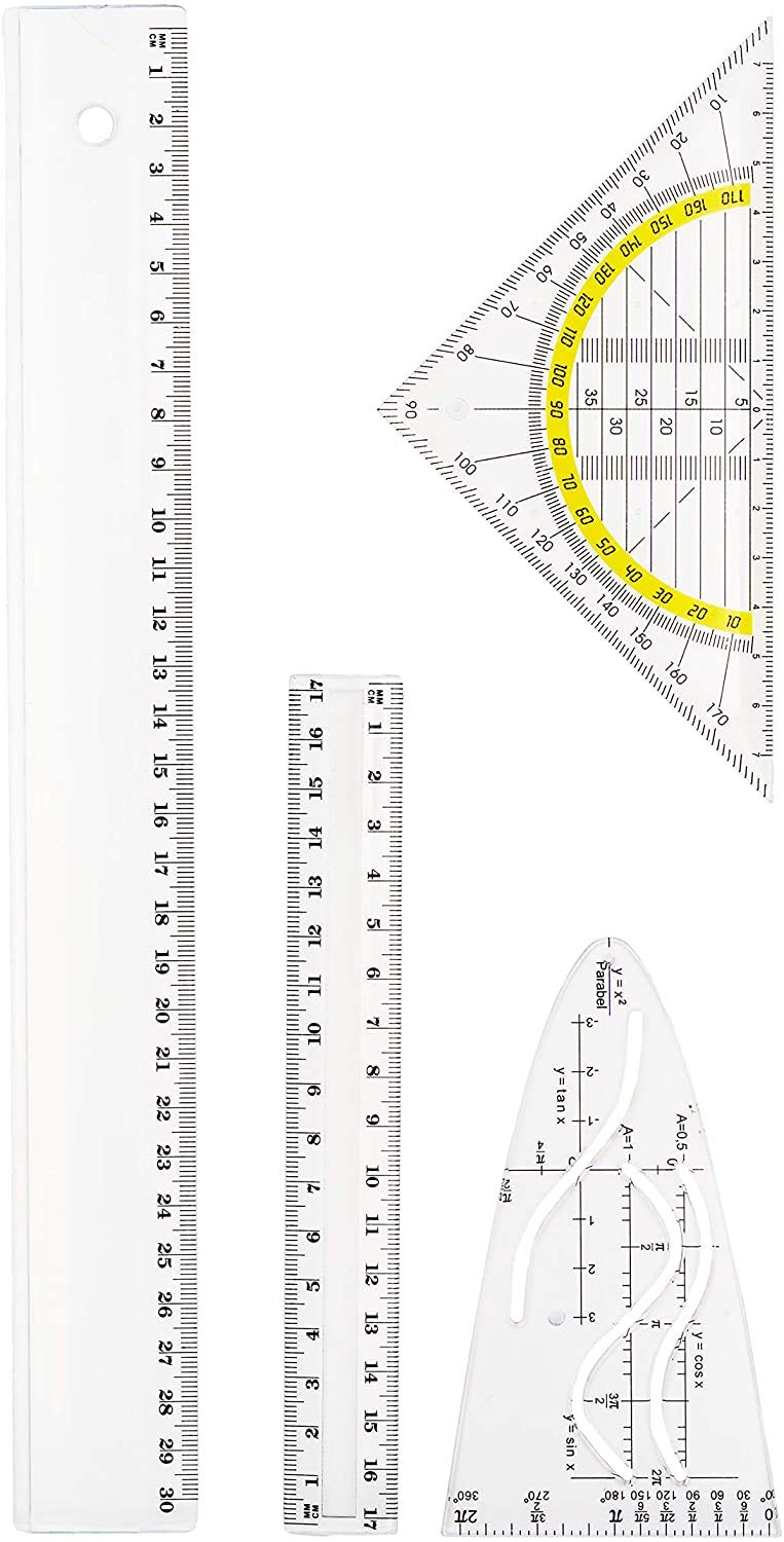 TSI 46294 Character set 4-piece with ruler 17 cm, 30 cm, parabola, and geometry triangle 16 cm (5)