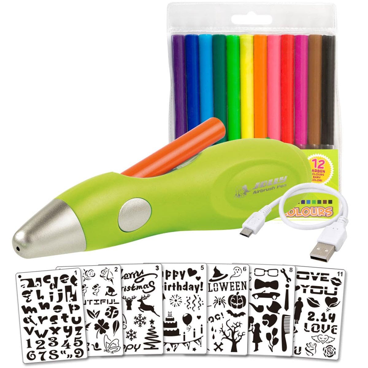 Jolly Airbrush Fun | Spray paint for kids | Non-toxic (Airbrush), 20-piece set, green