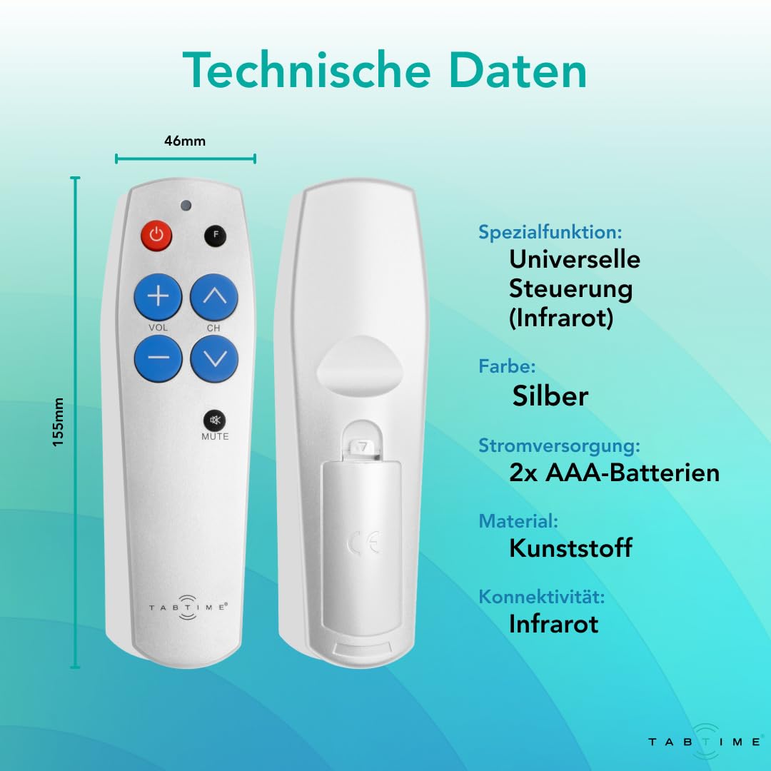 TabTime Senior Remote Control TV with large buttons - Easy to use & set up - Universal and simple TV remote control - suitable as a gift for people with dementia