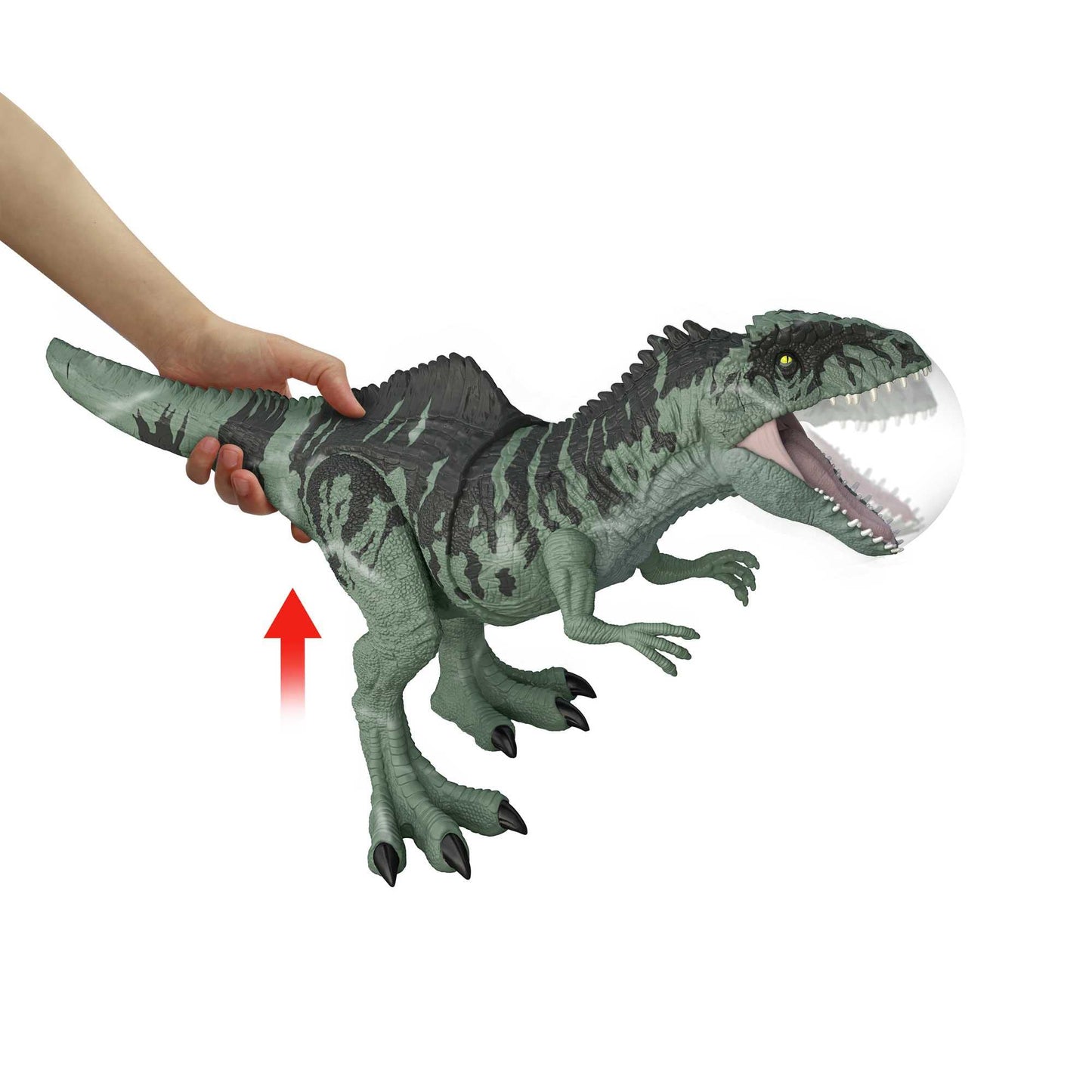 JURASSIC WORLD Strike 'N Roar Giganotosaurus - 54 cm dinosaur figure with biting action, roaring sound, realistic details, Augmented Reality with Facts App, for kids 4+. GYC94.