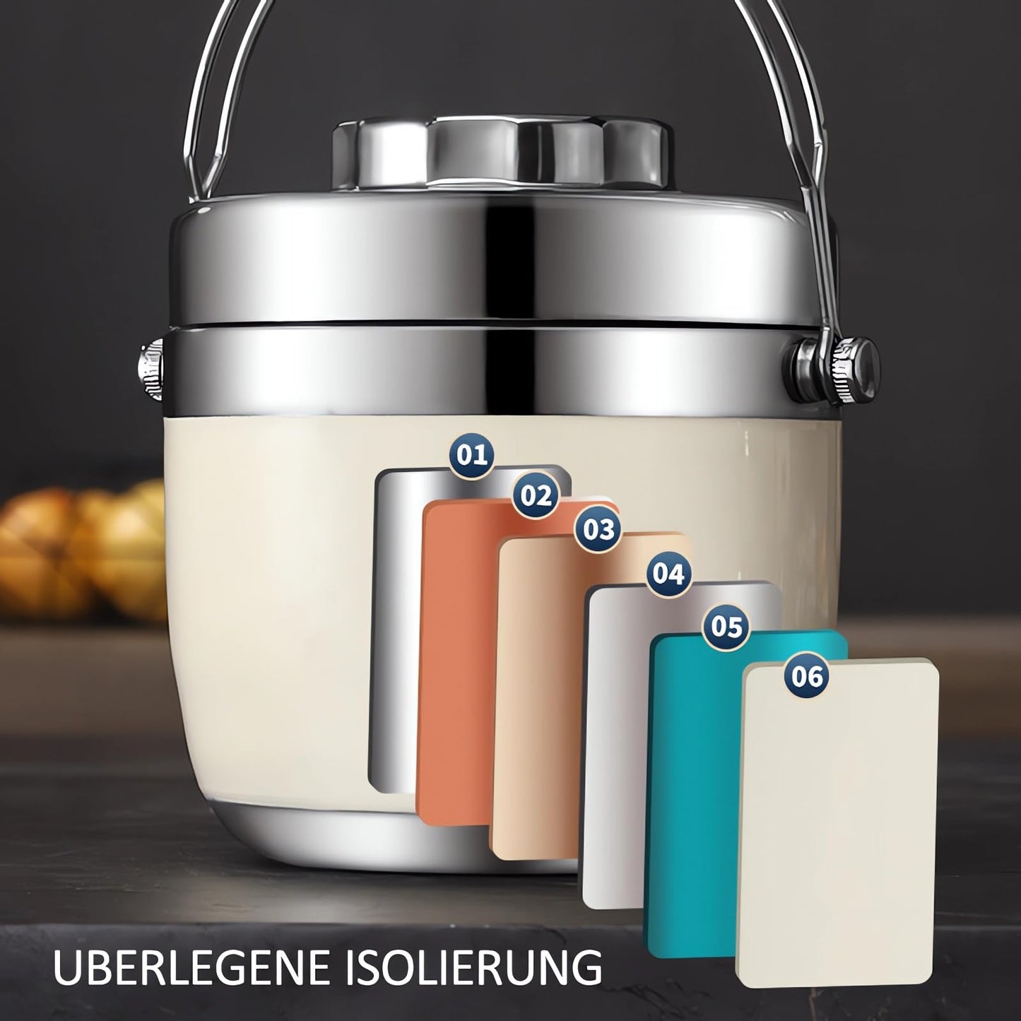 LANMOU 1300ml food thermos, stainless steel, thermal lunchbox for kids and adults, leakproof, includes spoon and carrying bag, keeps food hot for 6h / cold for 12h.