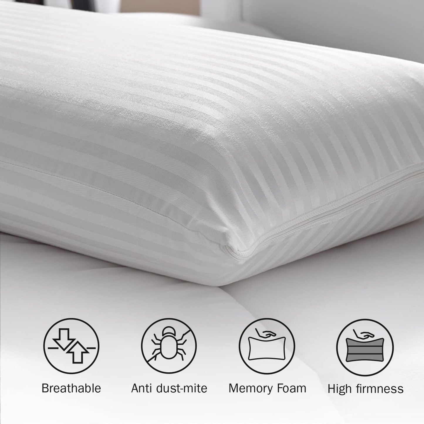 Pikolin Home - Memory Foam Pillow with Dust Mite Protection, double cover, medium firmness, 40 x 70 cm, 15 cm height, White