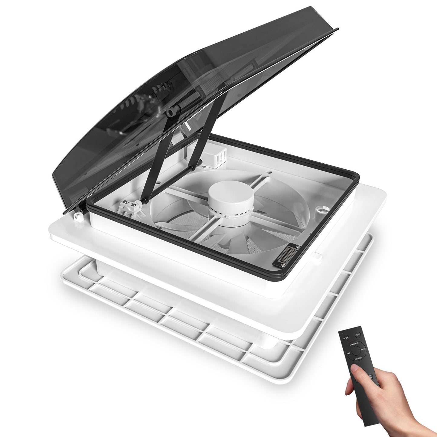 2012 Max Air Ventilation for RV Roof Fan Roof Vent Reversible Exhaust Fan, extremely quiet continuous ventilation RV 12V Remote, with 14" semi-transparent UV-resistant cover