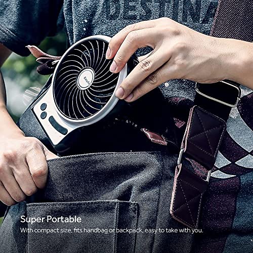 EasyAcc Desk Fan Battery, USB Fan Battery Portable Mini Fan with Side Light 2600 Battery 3 Speeds Table Fan Battery Fan Travel, Home, Outdoor, Office, Camping