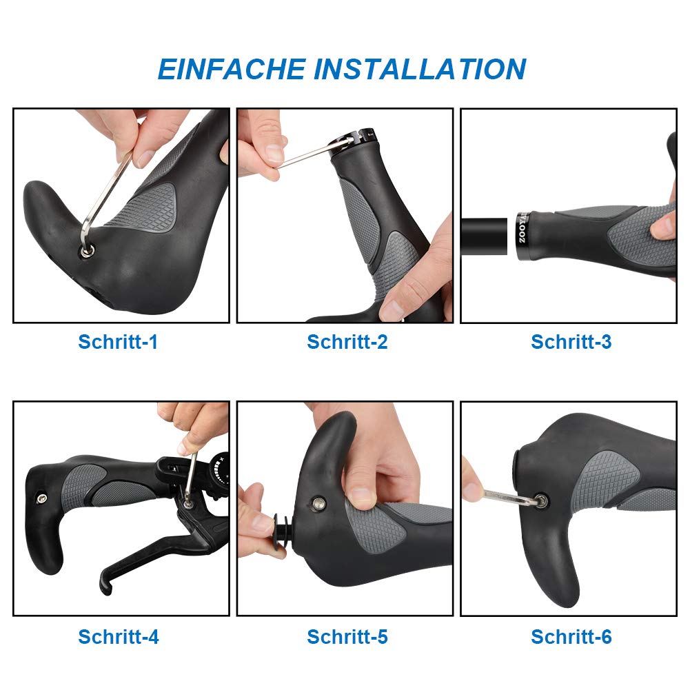 Gindoly bike grips are ergonomically designed for all types of handlebars, providing perfect grip security. These non-slip handlebar grips are suitable for MTB bikes and come in black/gray.