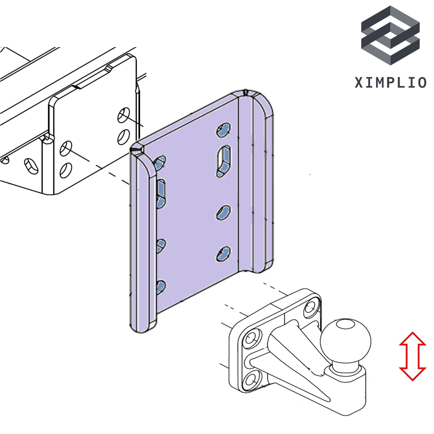 XIMPLIO Universal Adapter Plate Adjustment Ball Height Ball Adjustment Plate with ABE for Trailer Hitch Trailer Coupling AHK Screw-on Plate 2-Hole 90mm / 4-Hole 83x56mm (with Screws 4xM12)