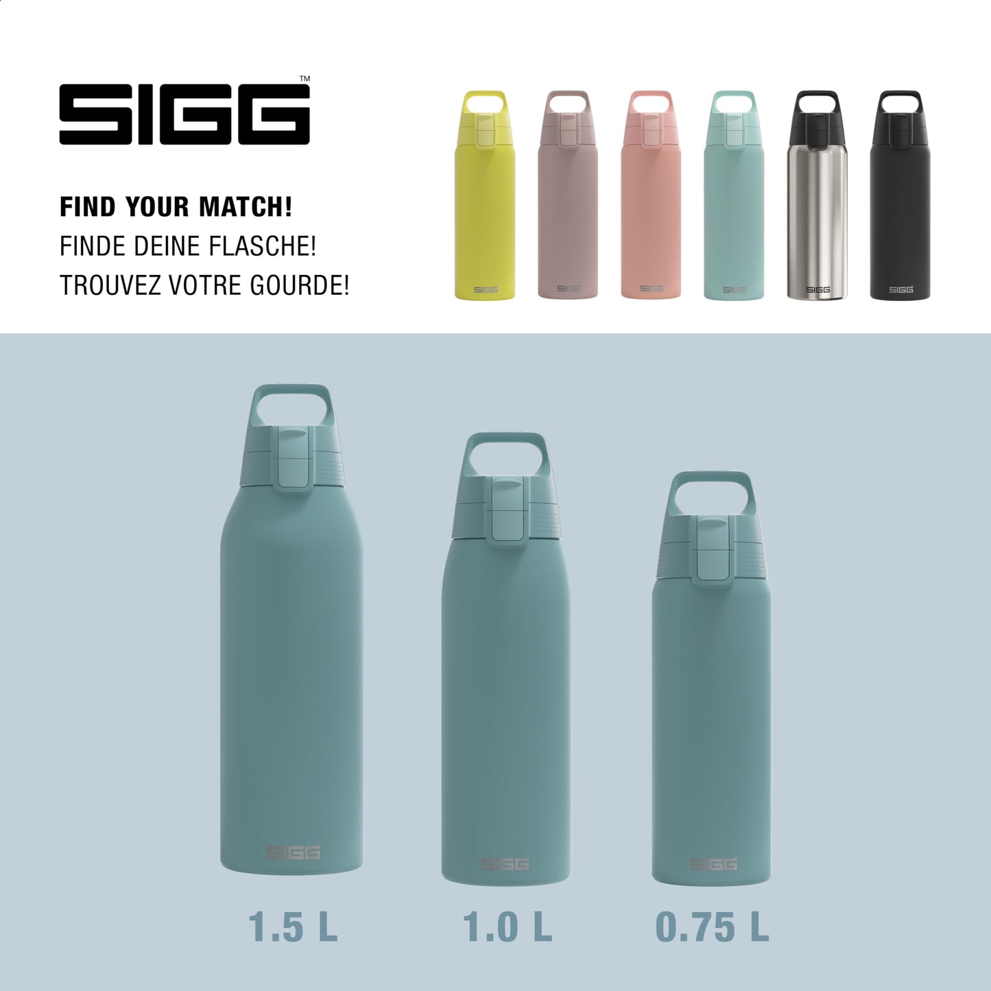 SIGG - Stainless steel bottle - Shield ONE Morning Blue - Suitable for carbonated drinks - Leak-proof - Lightweight - BPA-free - Outdoor & Fitness - 0.75 L