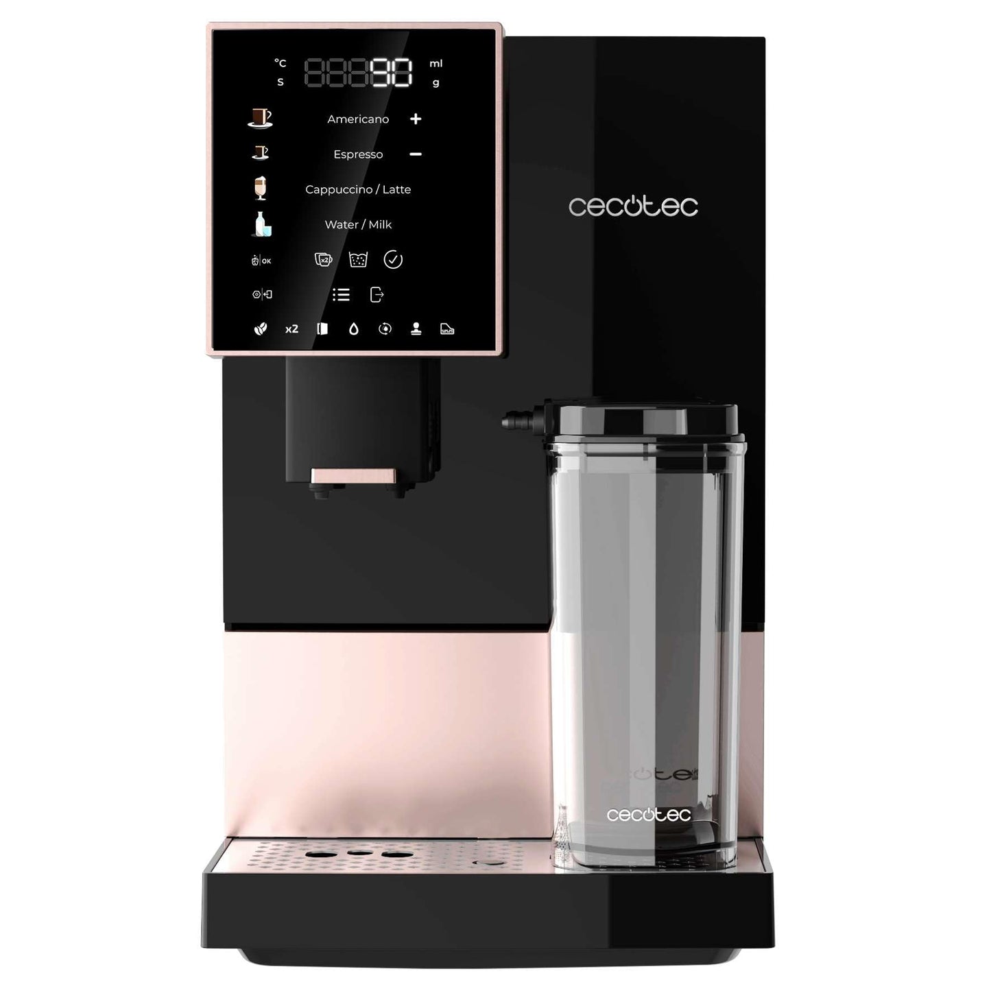 Cecotec Superautomatic coffee machine Cremmaet Compactccino Black Rose, 19 Bar, Thermoblock system, fresh ground beans Plug&Play, 150 g coffee bean container grinder, 1.1 L water tank, 400 ml milk.