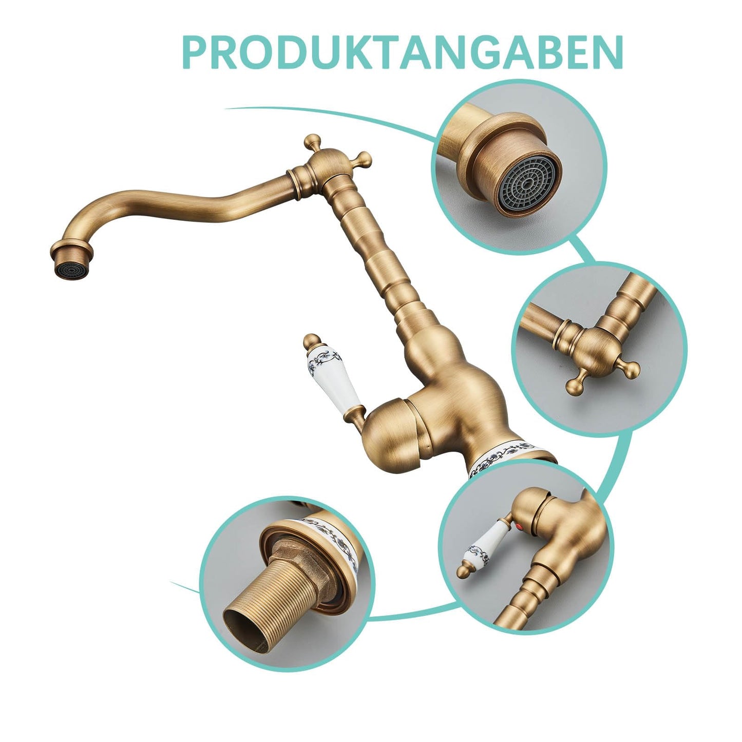 Suguword Retro Design Bathroom Faucet Basin Mixer Tap Antique Brass Faucet Ceramic Sink Tap Washbasin Bathroom Sink Armature
